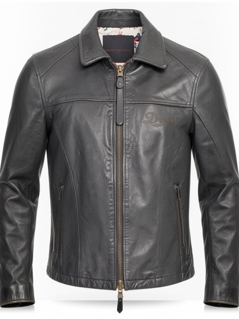 Men's Black Leather Bomber Jacket - Classic Zip Front